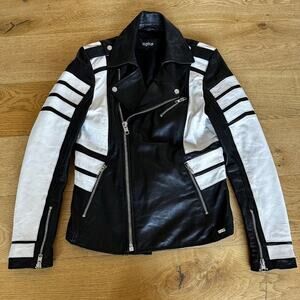 Tigha Leather Jacket in Black & White